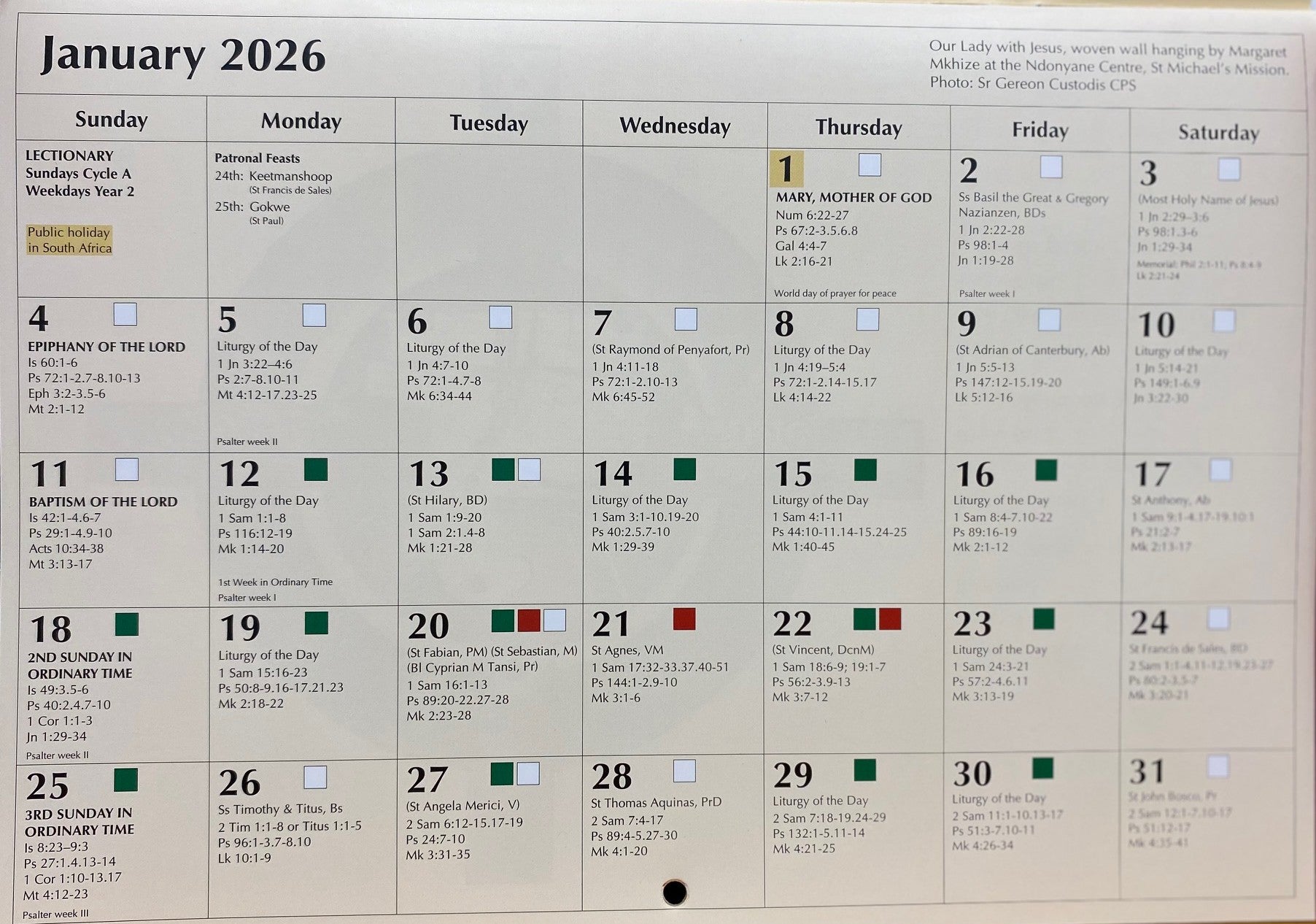 Liturgical Calendar 2026