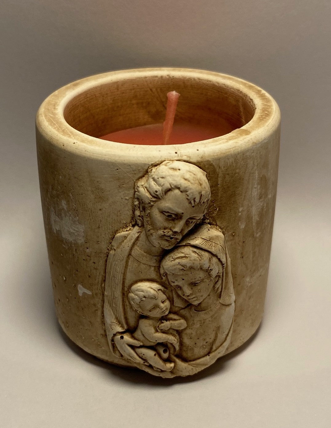 Candle holder small earthenware holy family