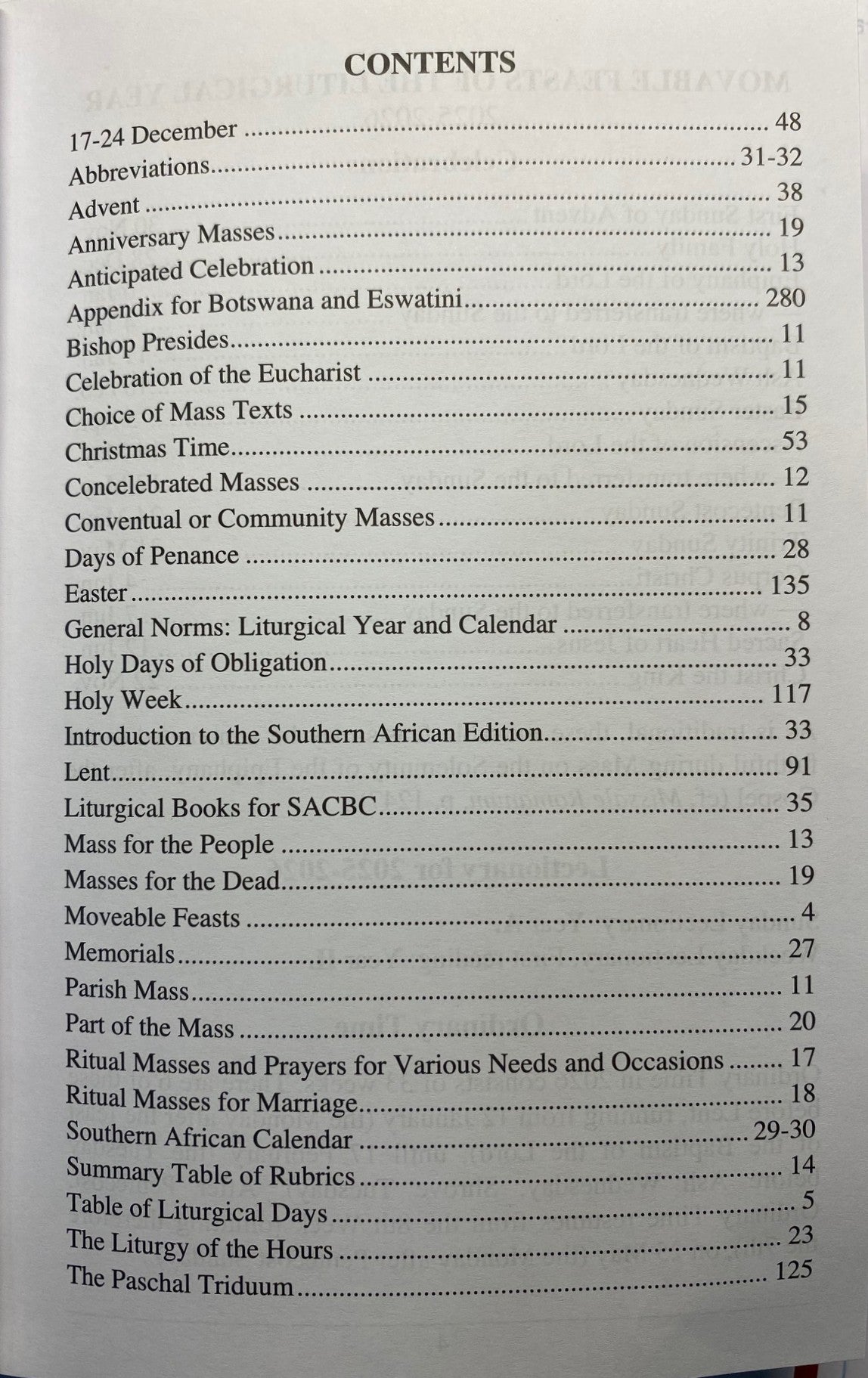 Liturgical Order 2025-2026