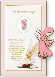 Baby Guardian Angel Brooch Pink