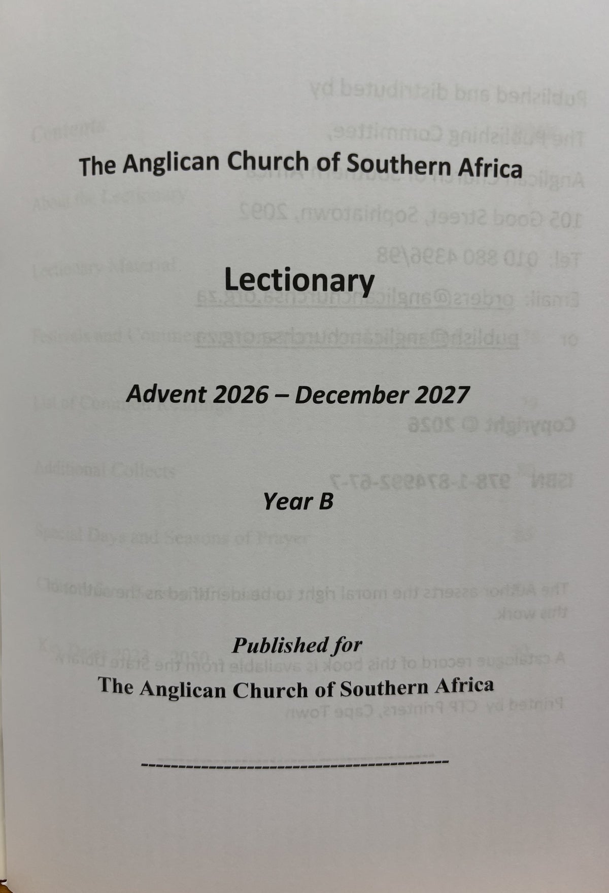 Anglican Lectionary 2026-2027