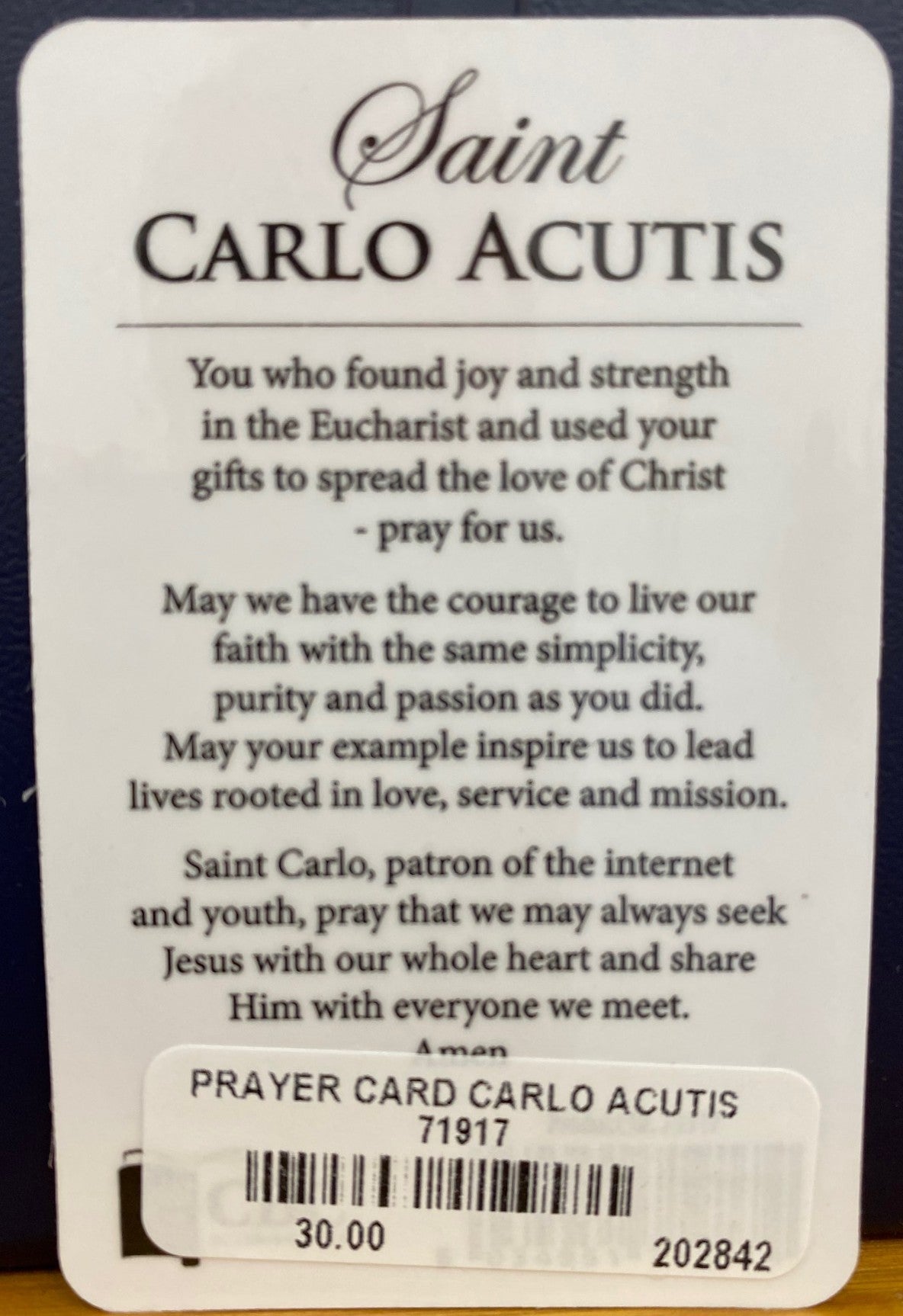 St Carlo Acutis - holy card