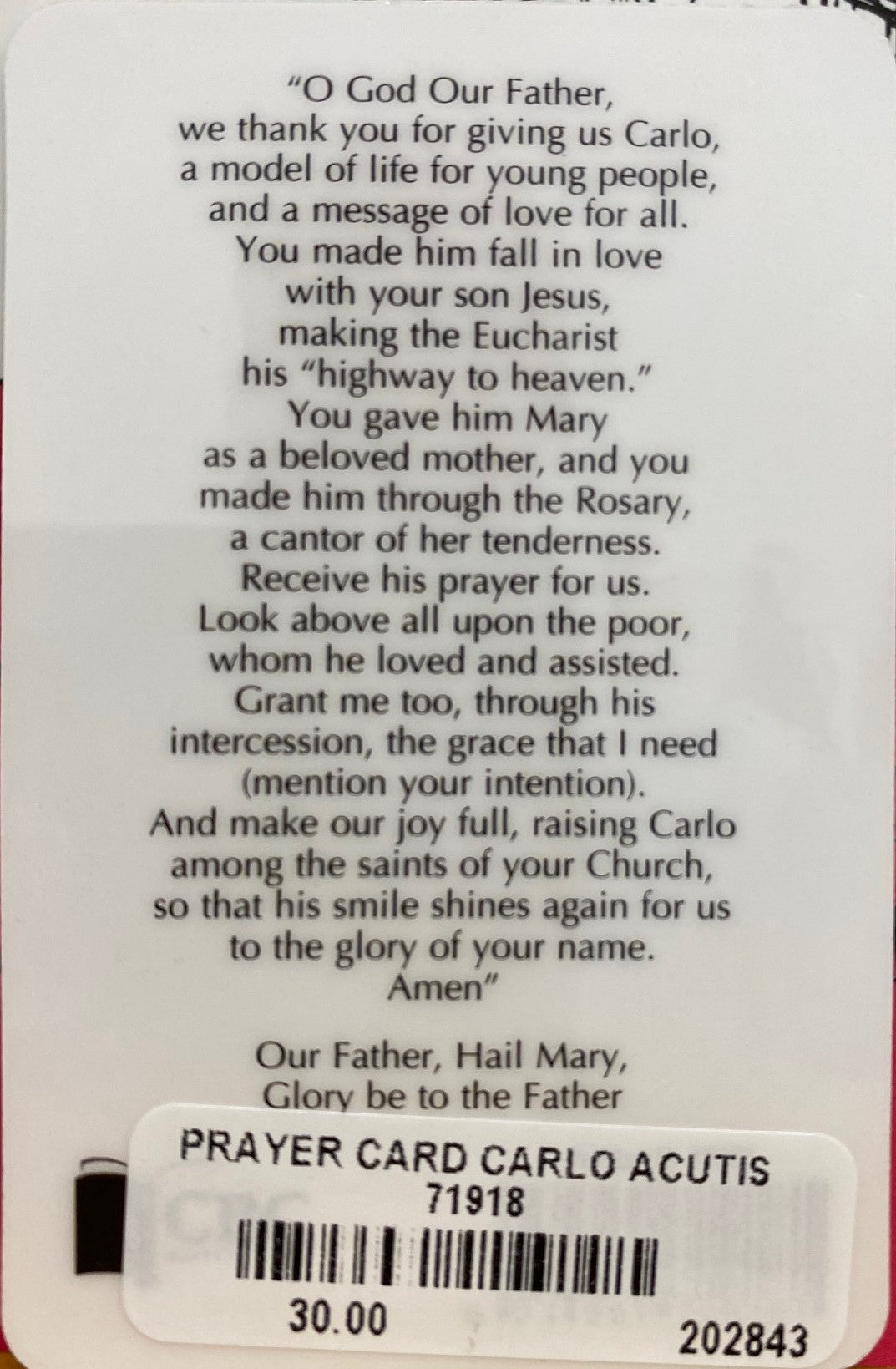 St Carlo Acutis - holy card (2)