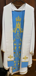 Chasuble Marian white with blue orphreys