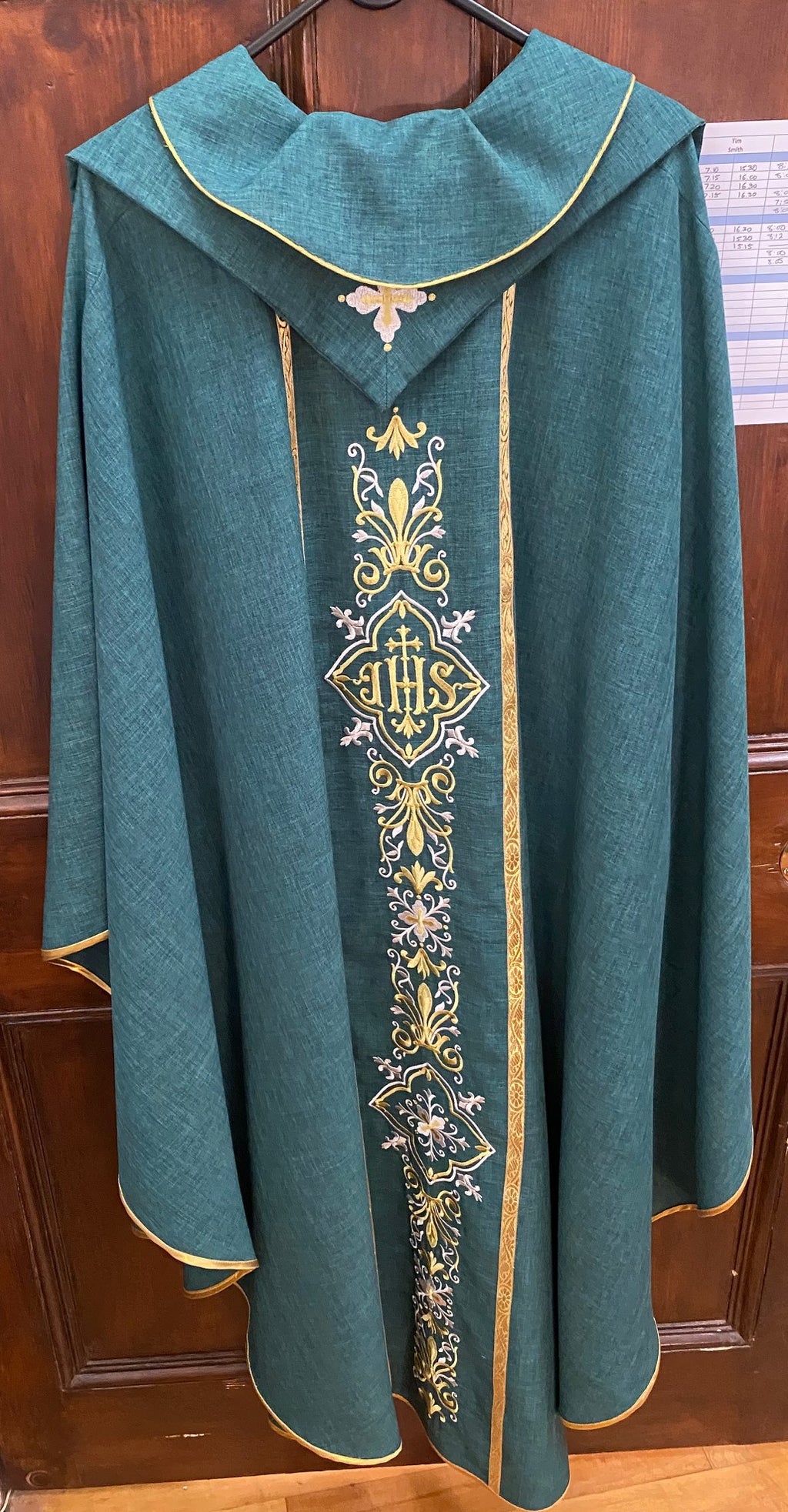 Chasuble and Stole Green embroidered with IHS
