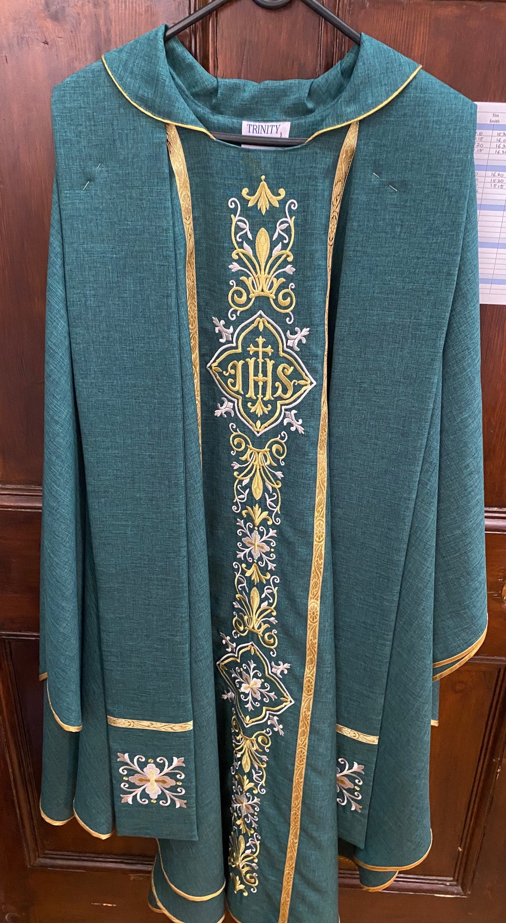 Chasuble and Stole Green embroidered with IHS
