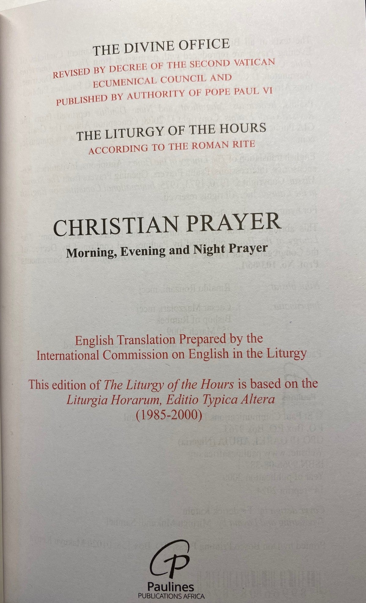 Christian Prayer - The Liturgy of the Hours