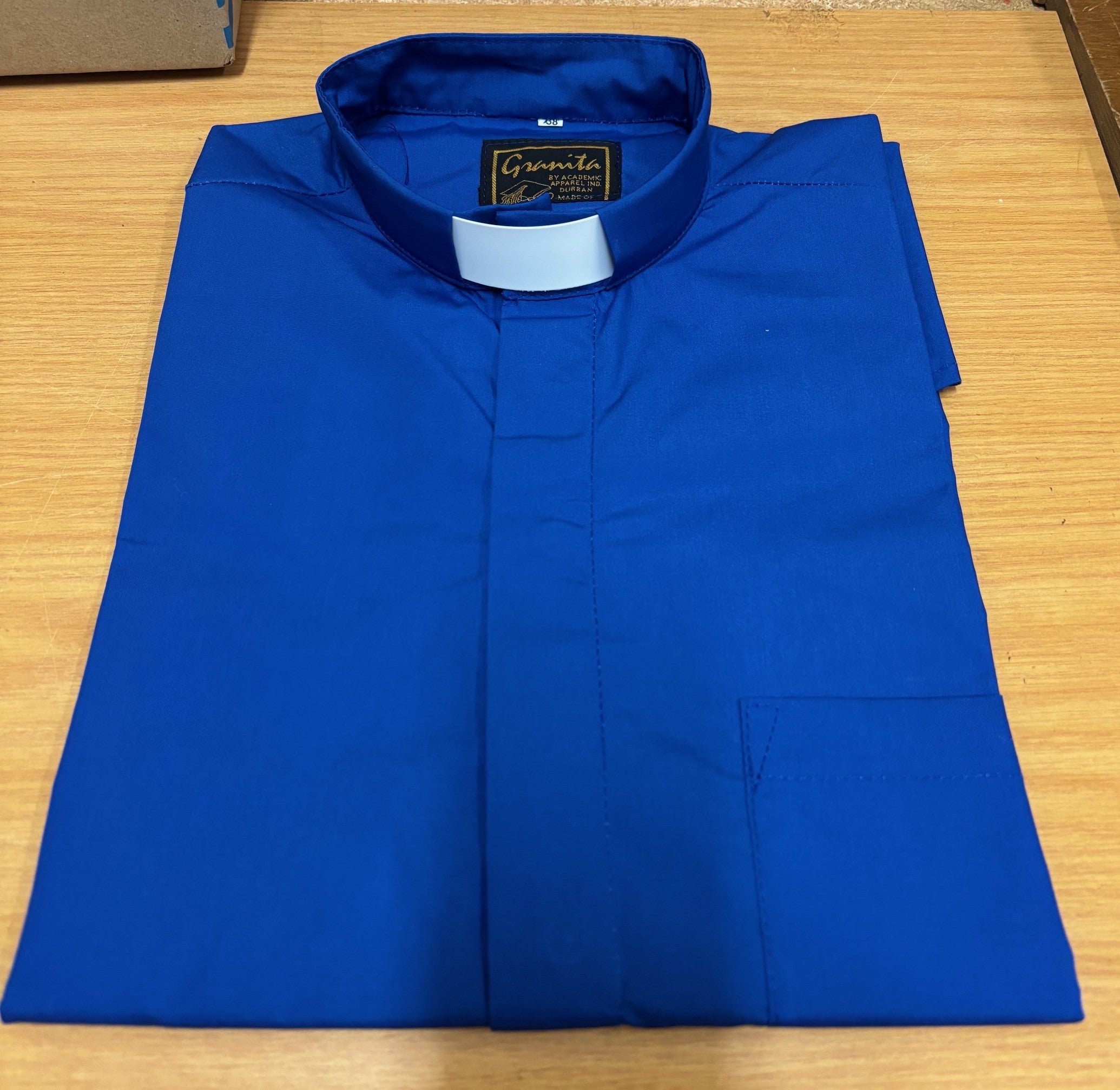 Clerical shirt Royal Blue Short-sleeved