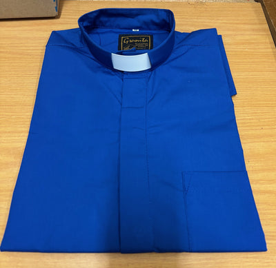 Clerical shirt Royal Blue Short-sleeved
