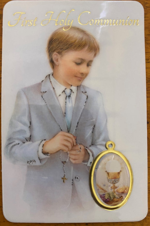First Communion medal and card with prayer