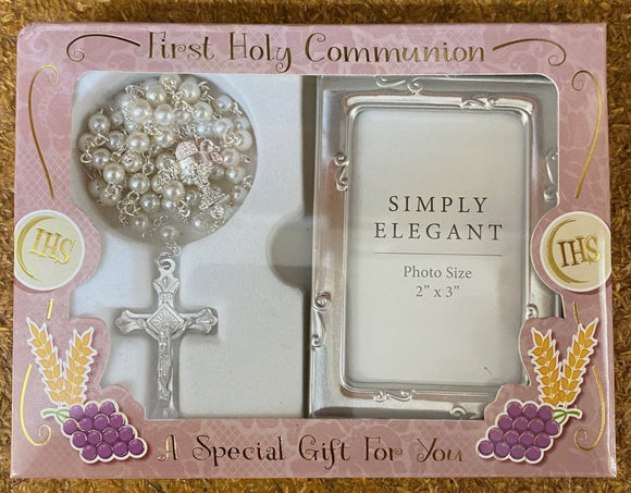 First Communion Photo frame and Rosary