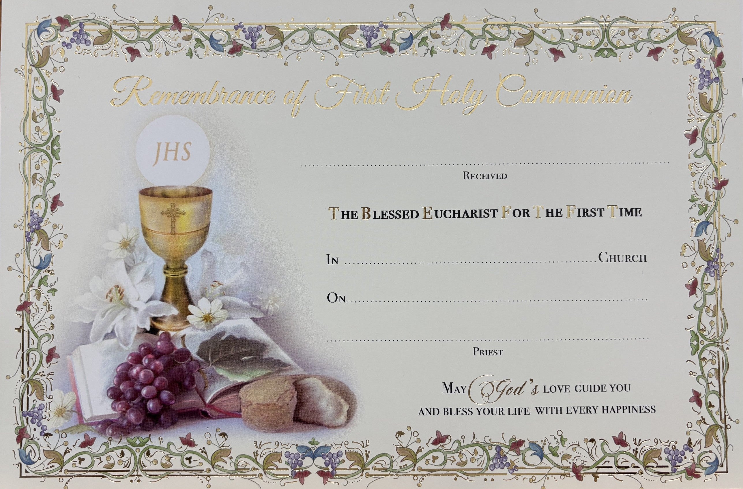 First Holy Communion Certificate