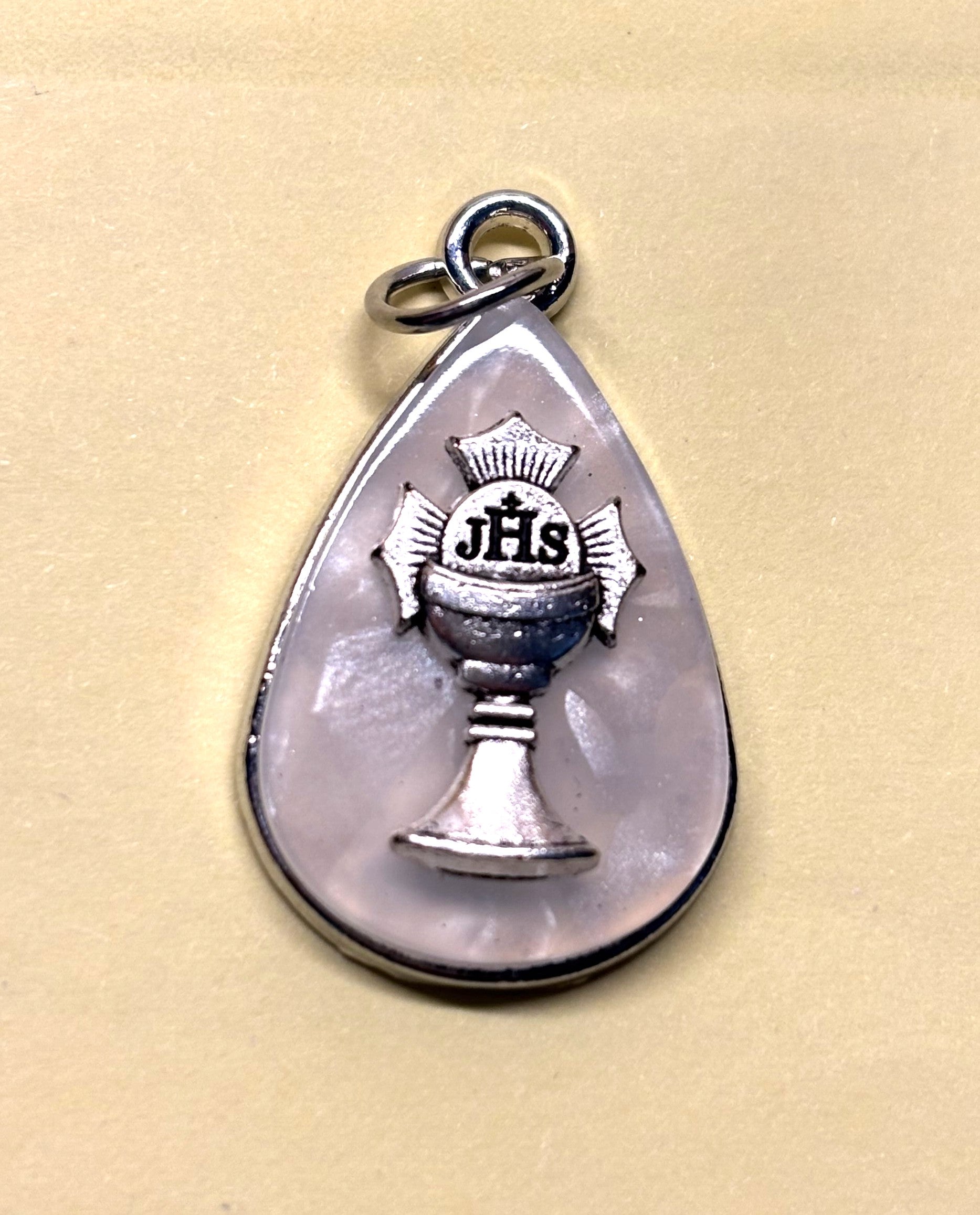 First Communion medal white