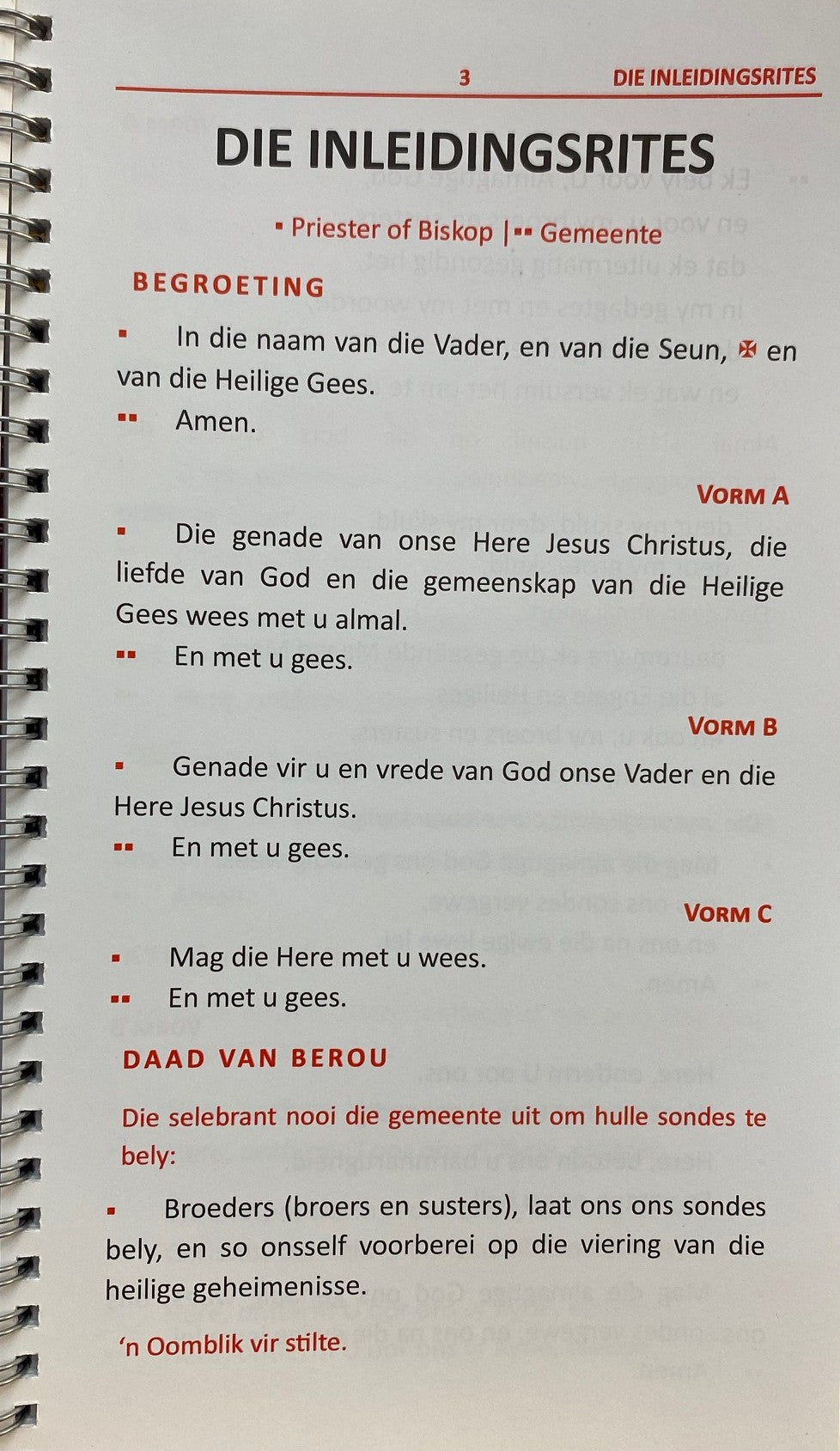 Die Heilige Misorde en Eucharistiese Gebede I tot IV