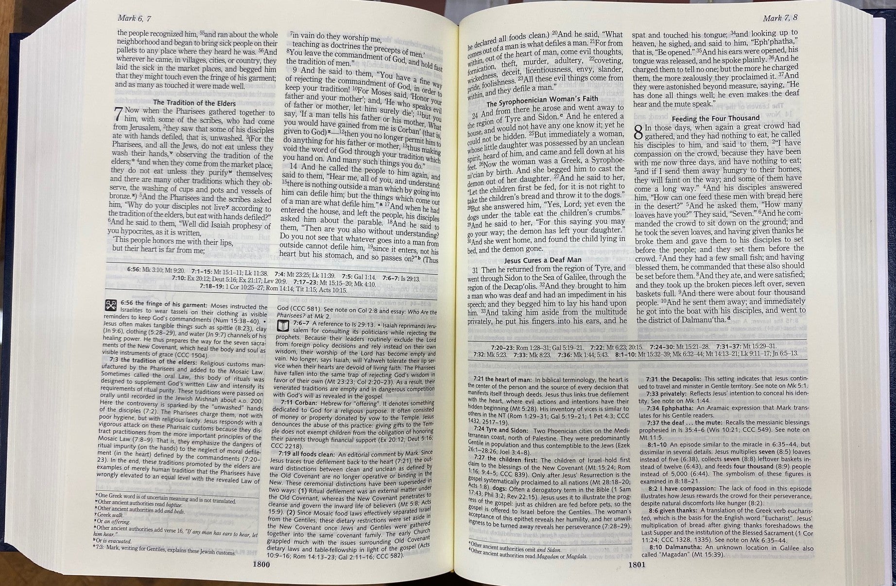 Open book with text on a blue background