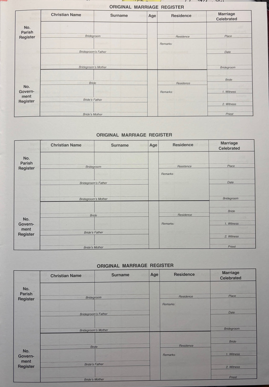 Parish Marriage Register