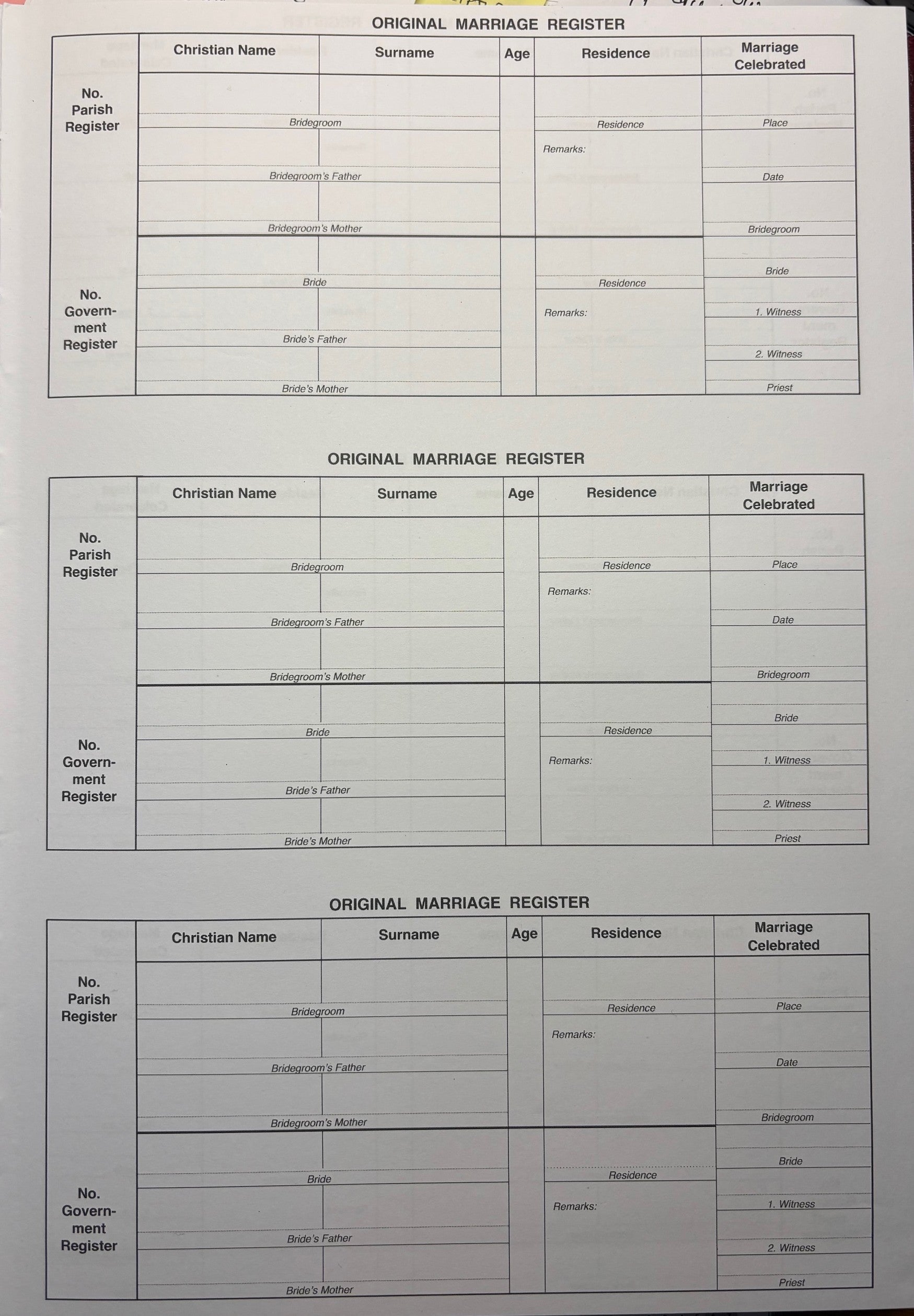 Parish Marriage Register