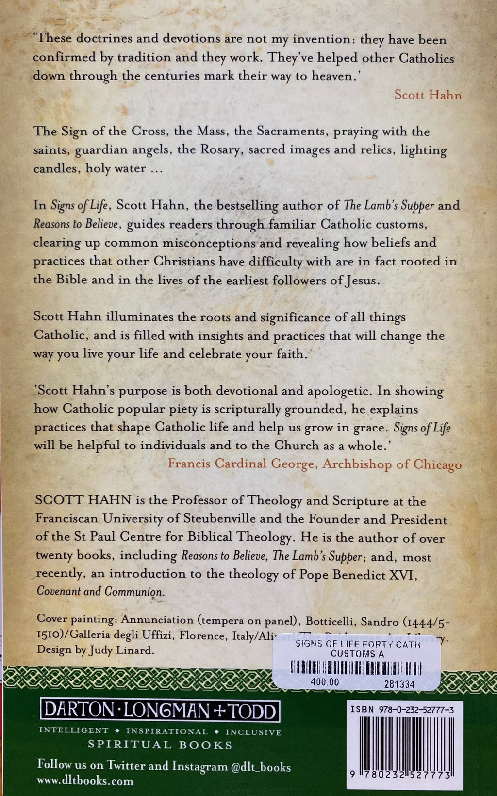 Book back cover with text and a barcode on a brown background