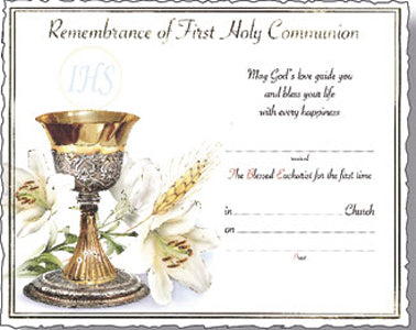 First Holy Communion Certificate