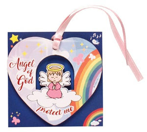 Heart shaped Angel Plaque with pink ribbon
