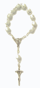 Car Rosary - White beads with Metal cross